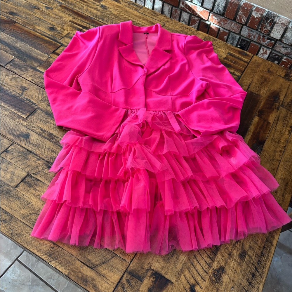 Vibrant Pink Ruffled Blazer